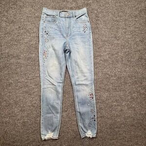 Express Ankle Legging Jeans Women 4 Super High Rise Rhinestone Embellished Denim